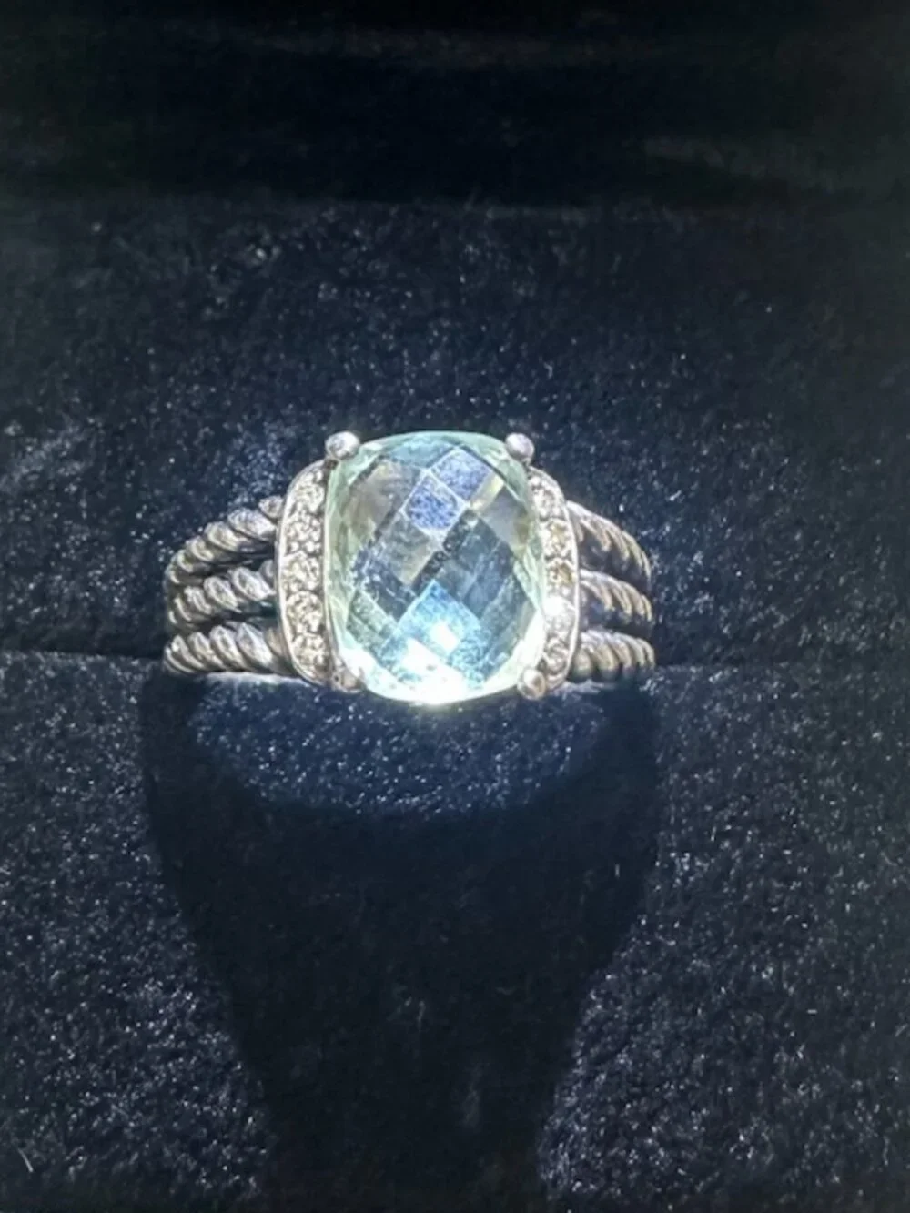 David Yurman Green Amethyst and Diamond Petite Wheaton Ring